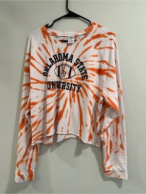 Oklahoma State University Orange Tie-Dye Long Sleeve Crop Tee